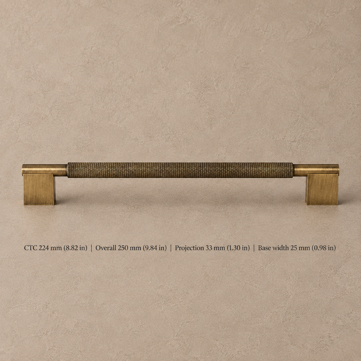Solid Brushed Antique Brass Cabinet Pull & Knob - Cross Knurled Modern Design — pull-224