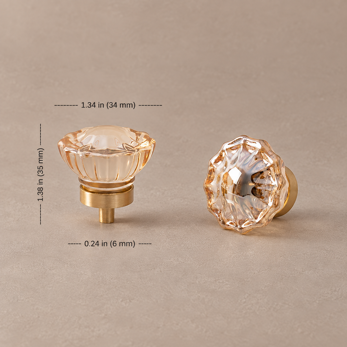Crystal Brass Cabinet Knob & Handle — Transparent / Champagne Gold — option-13
