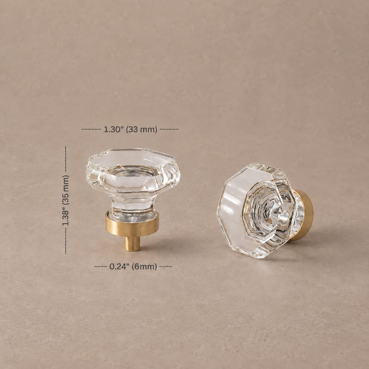 Crystal Brass Cabinet Knob & Handle — Transparent / Champagne Gold — option-2