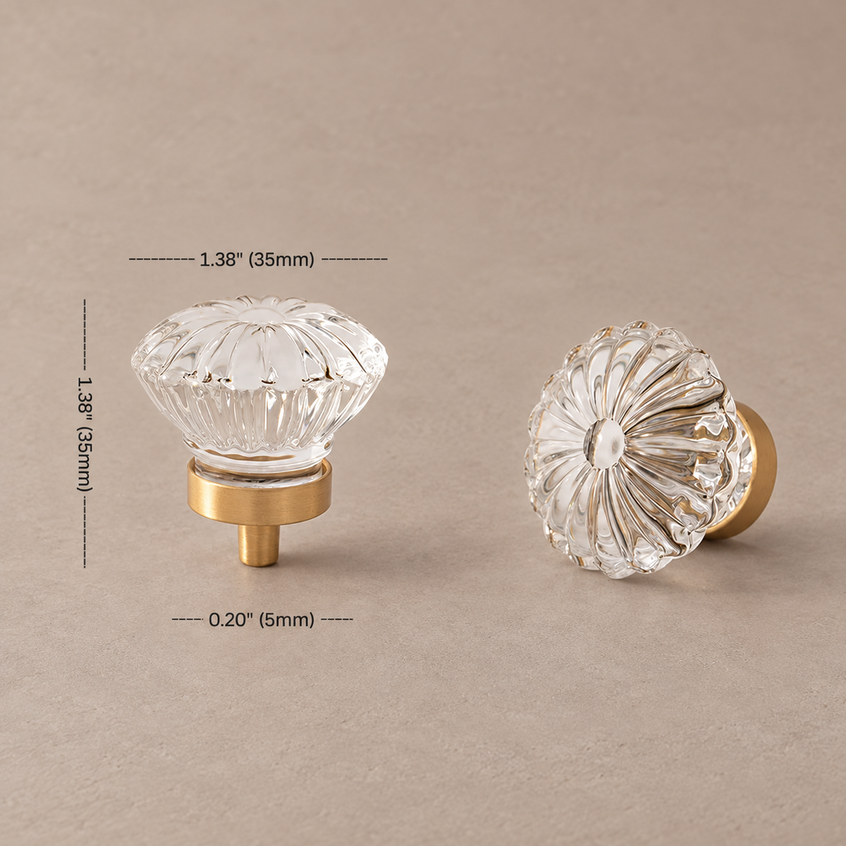 Crystal Brass Cabinet Knob & Handle — Transparent / Champagne Gold — option-3