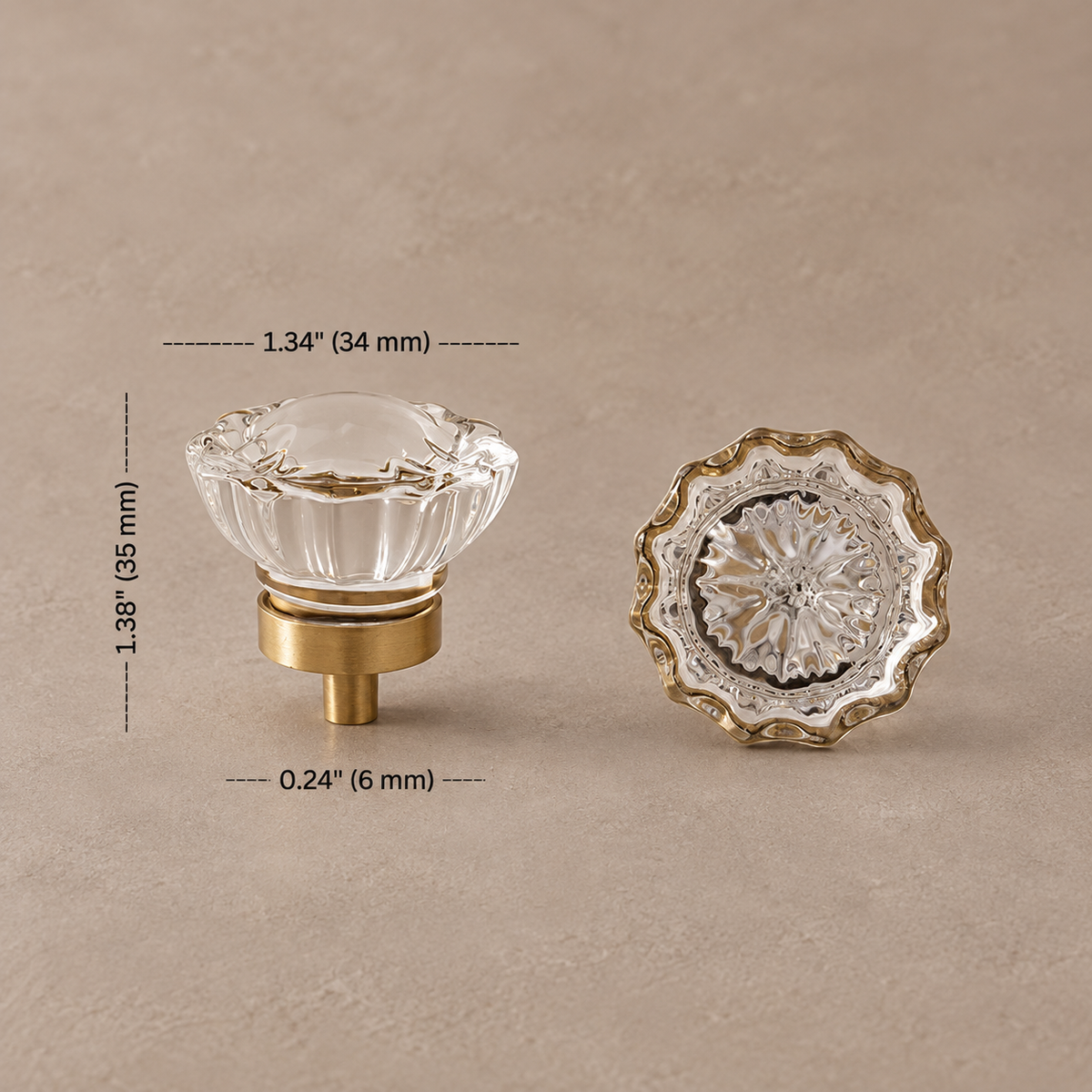 Crystal Brass Cabinet Knob & Handle — Transparent / Champagne Gold — option-5
