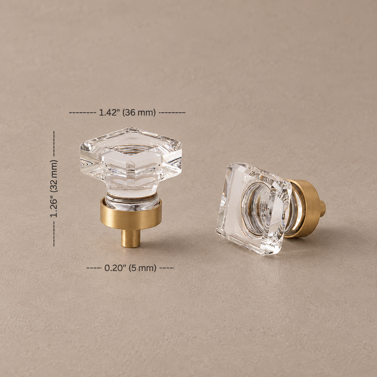 Crystal Brass Cabinet Knob & Handle — Transparent / Champagne Gold — option-6