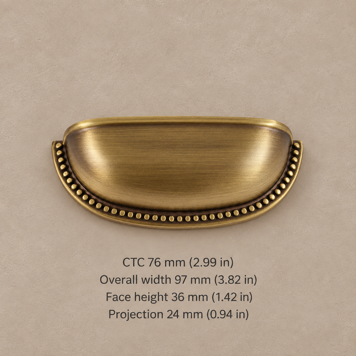 Cup & Spindle Cabinet Pull & Knob — Antique Brass — cup-76mm