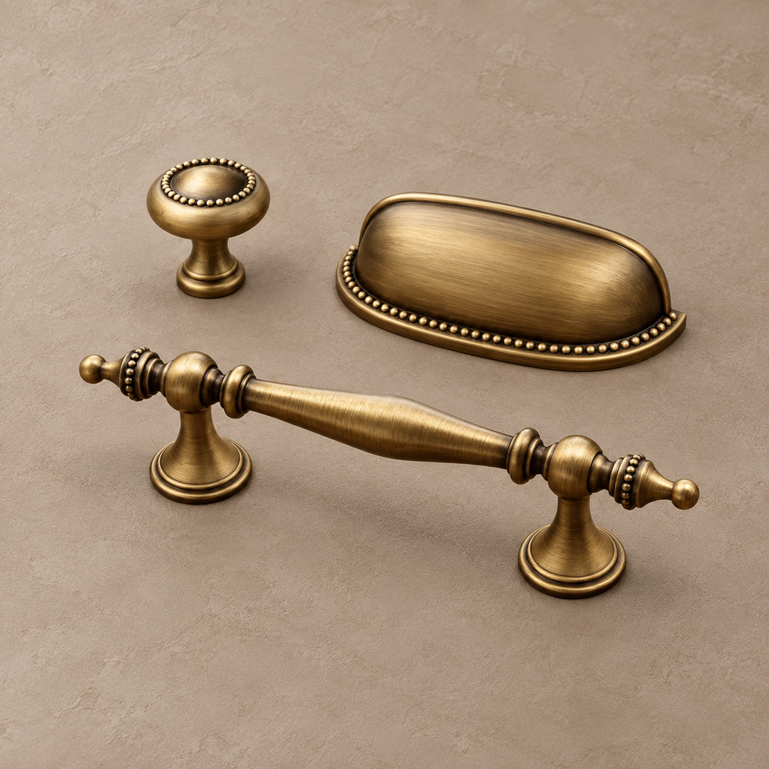 Cup & Spindle Cabinet Pull & Knob — Antique Brass — approved main product image