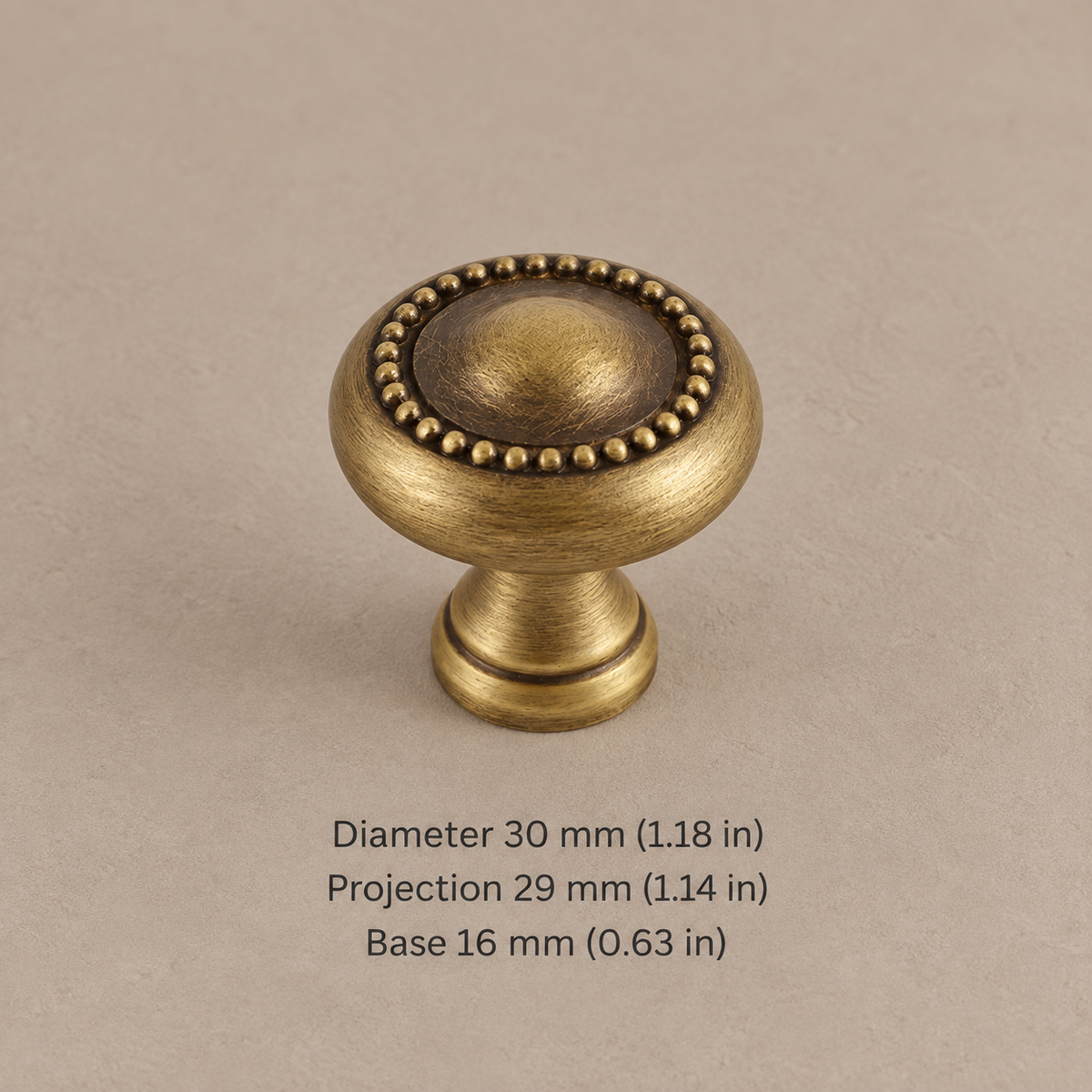 Cup & Spindle Cabinet Pull & Knob — Antique Brass — knob-30mm