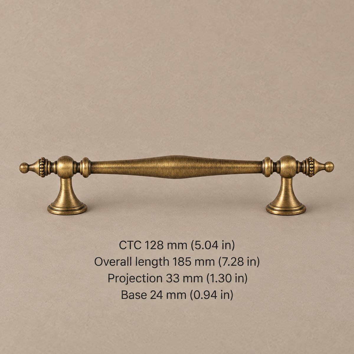 Cup & Spindle Cabinet Pull & Knob — Antique Brass — pull-128mm