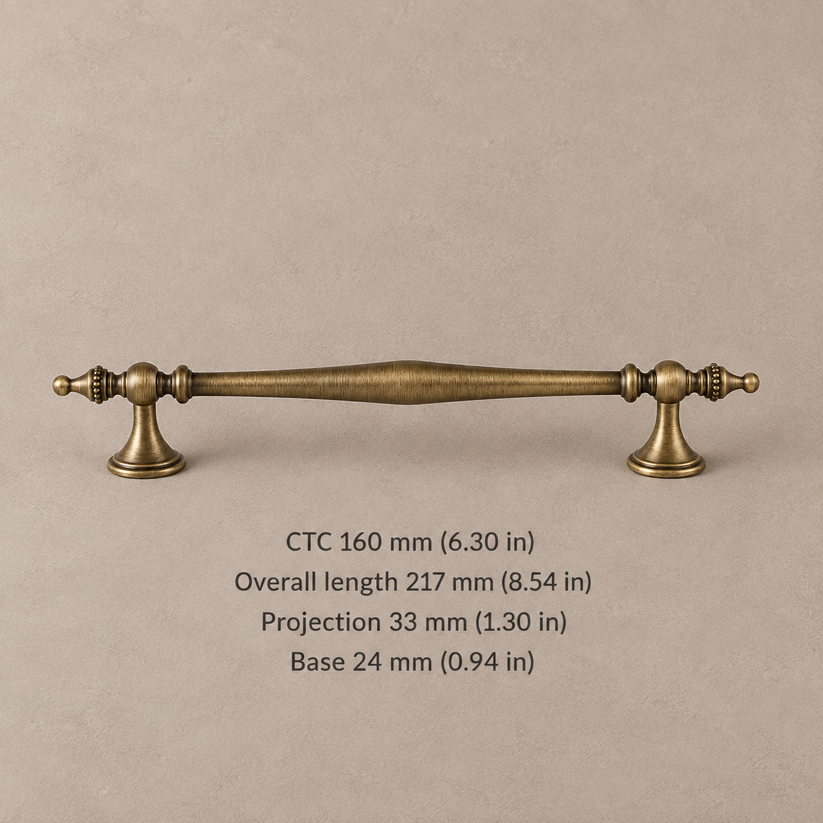 Cup & Spindle Cabinet Pull & Knob — Antique Brass — pull-160mm