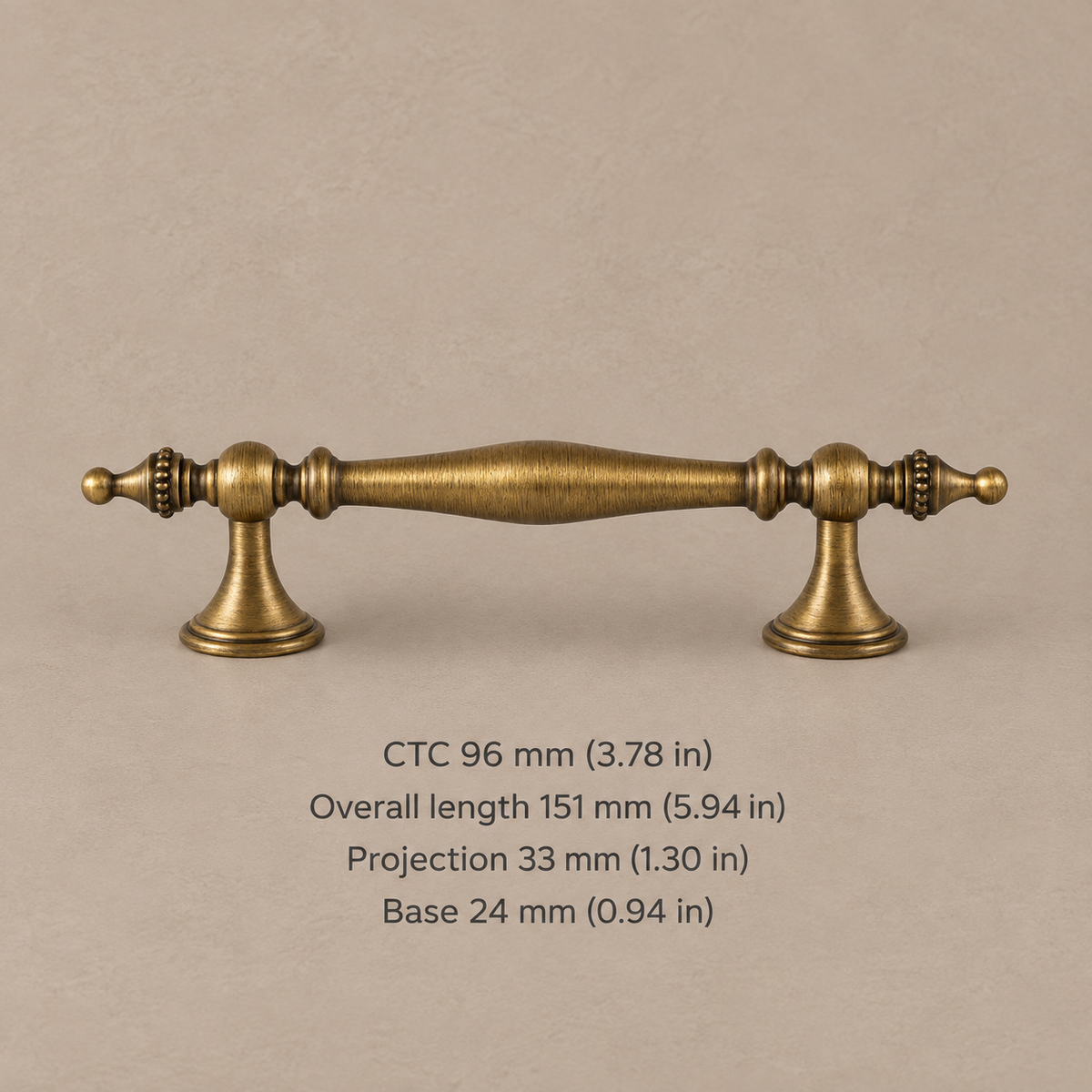 Cup & Spindle Cabinet Pull & Knob — Antique Brass — pull-96mm
