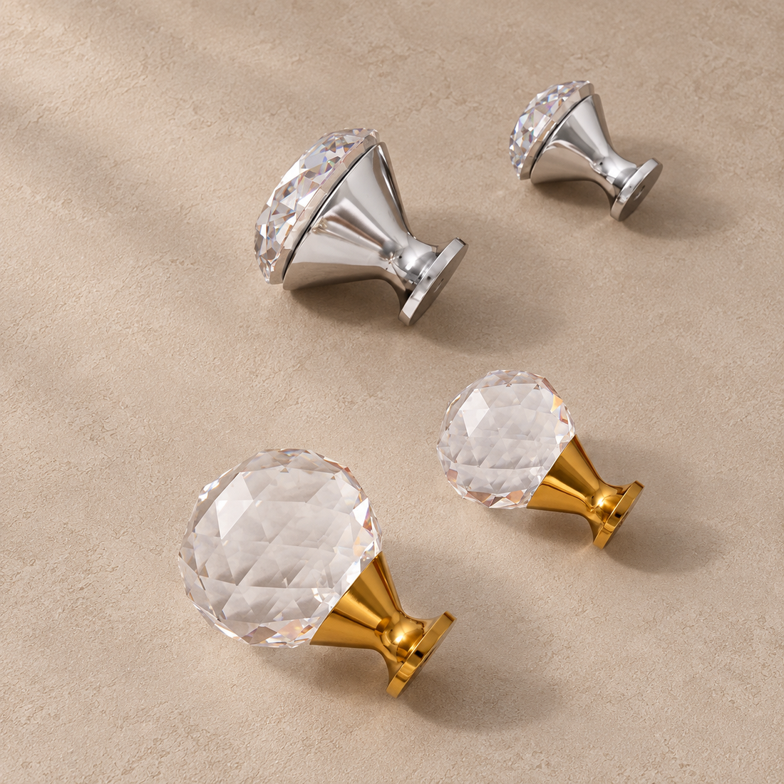 Crystal Cabinet Knob — Diamond Shape, Single-Hole on a deep olive studio background