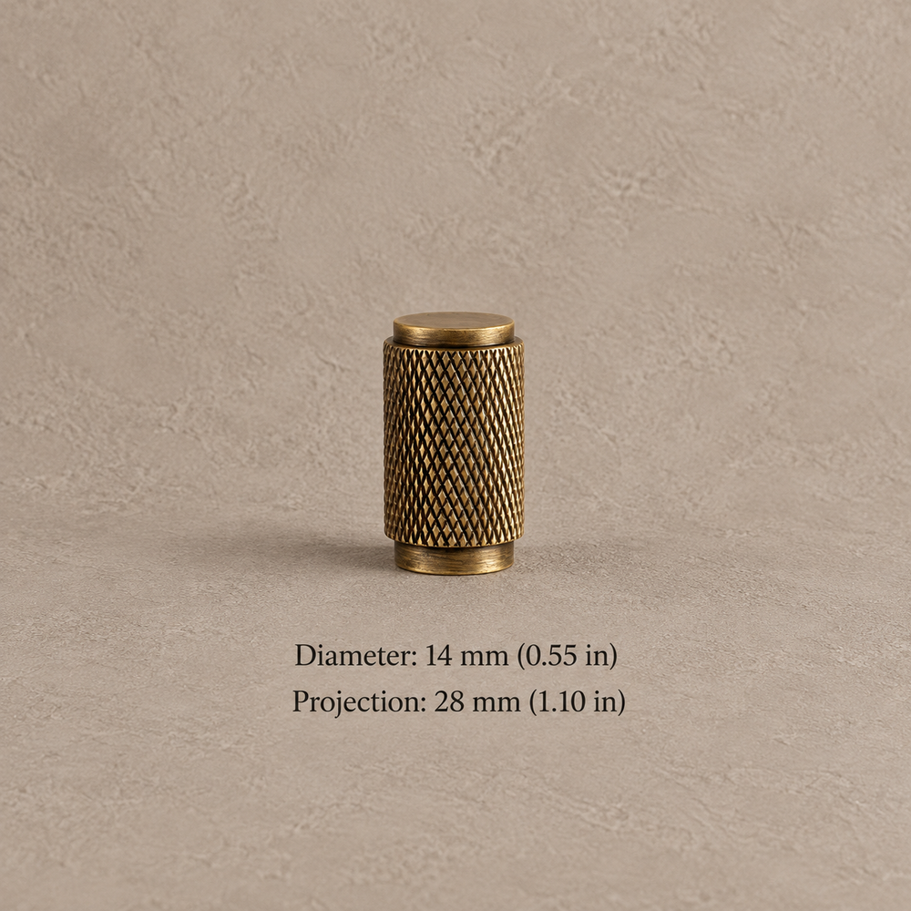 Diamond-Knurled Solid Brass Cabinet Pulls & Knobs — Antique Brass — cylindrical-knob-14