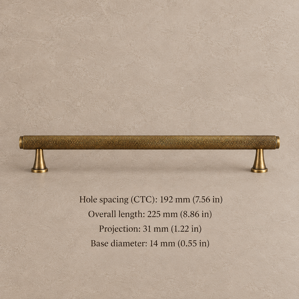 Diamond-Knurled Solid Brass Cabinet Pulls & Knobs — Antique Brass — pull-192