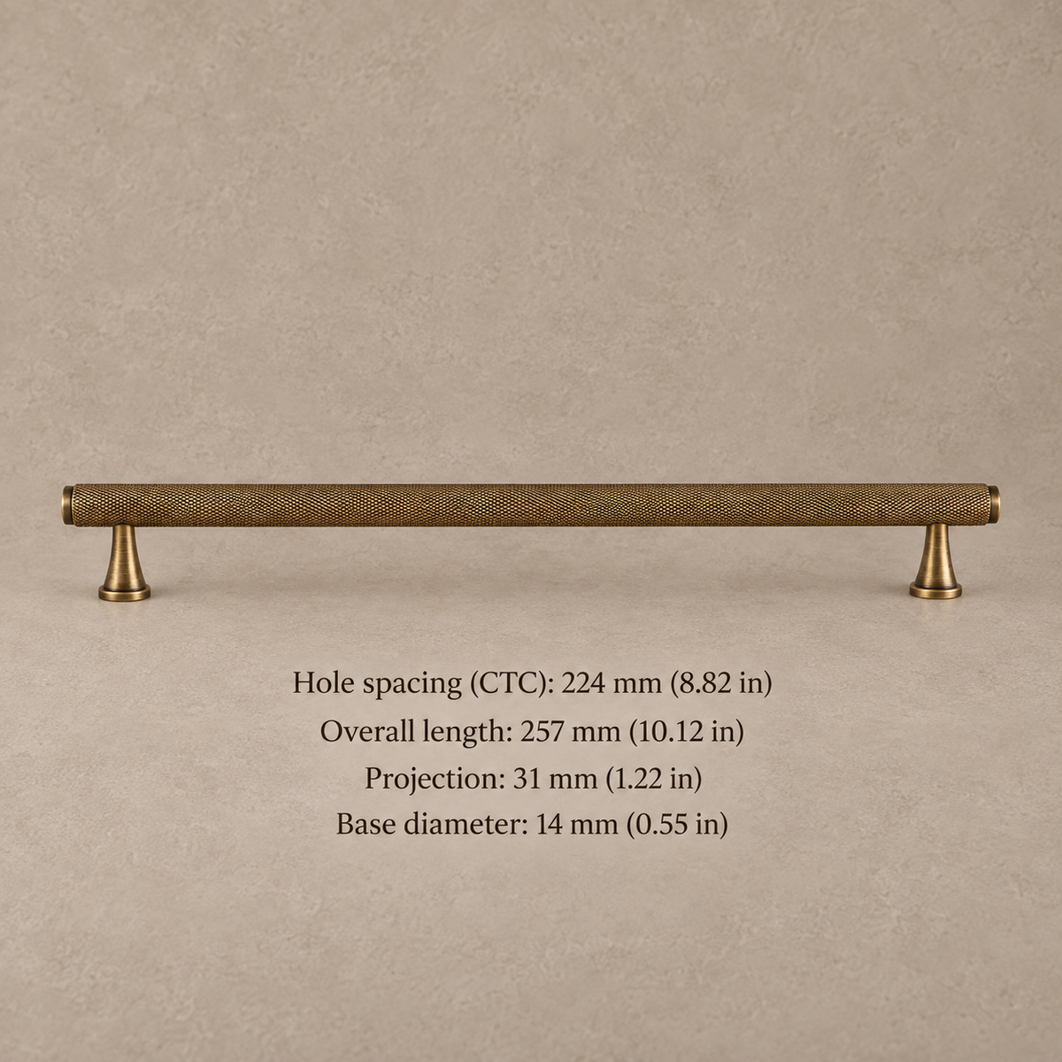 Diamond-Knurled Solid Brass Cabinet Pulls & Knobs — Antique Brass — pull-224
