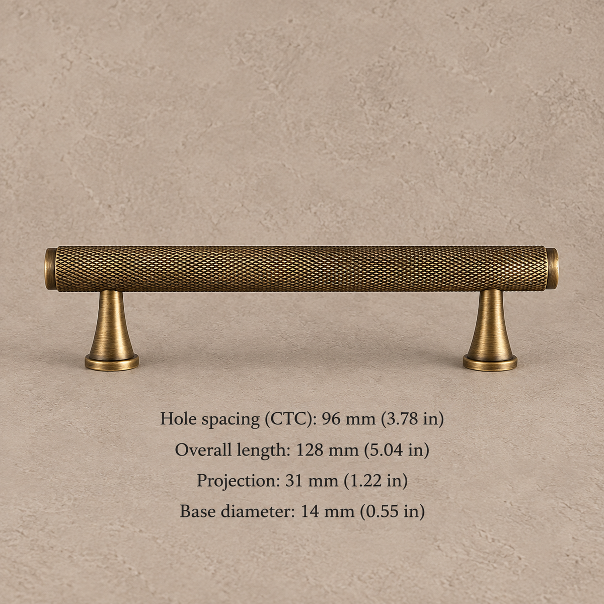 Diamond-Knurled Solid Brass Cabinet Pulls & Knobs — Antique Brass — pull-96