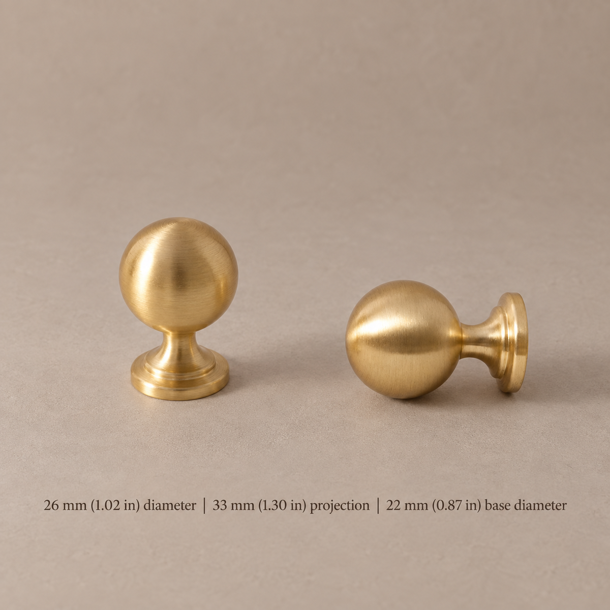 Disc-Foot Bar Cabinet Pull & Knob — Brushed Brass — ball-knob-26mm