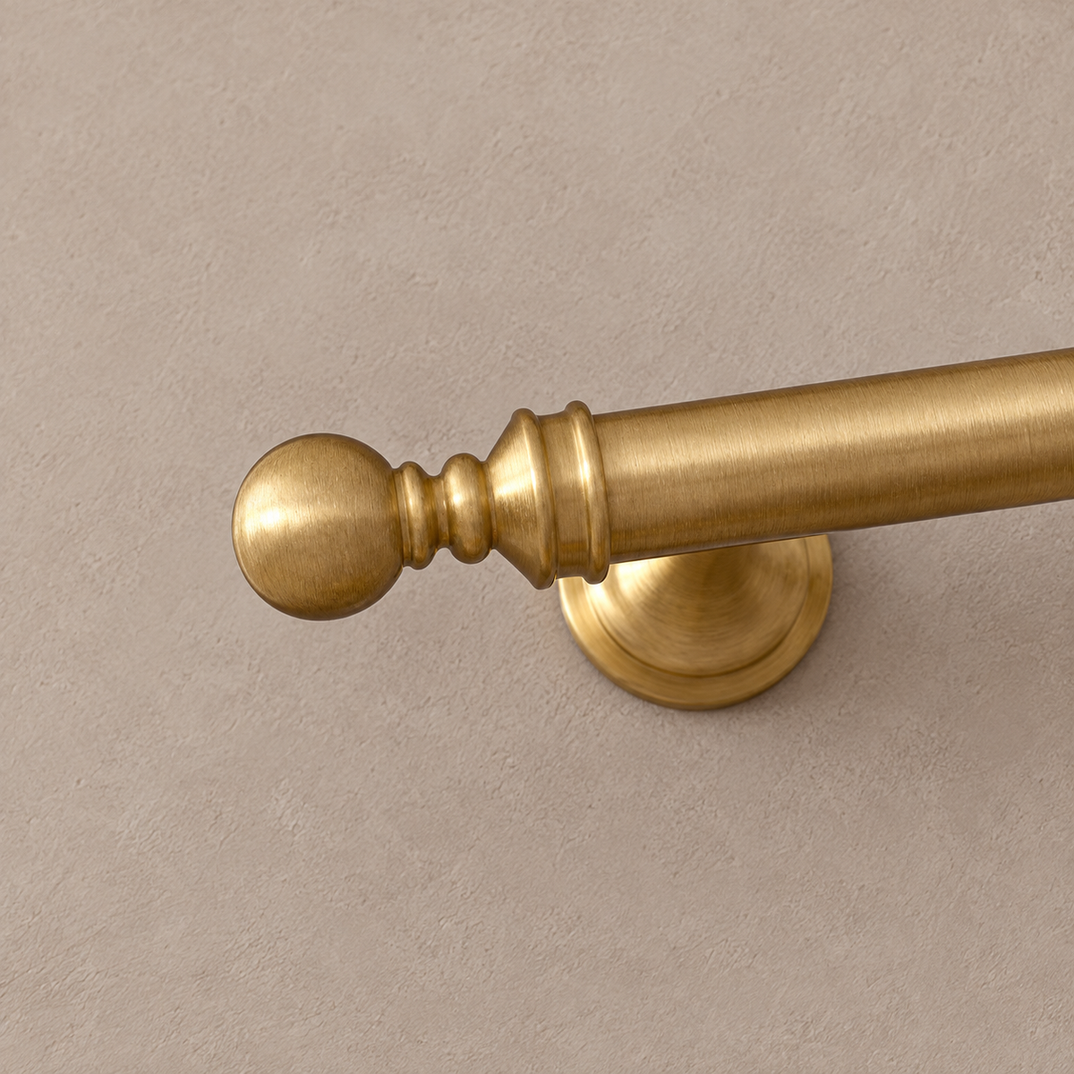 Disc-Foot Bar Cabinet Pull & Knob — Brushed Brass — finial-detail