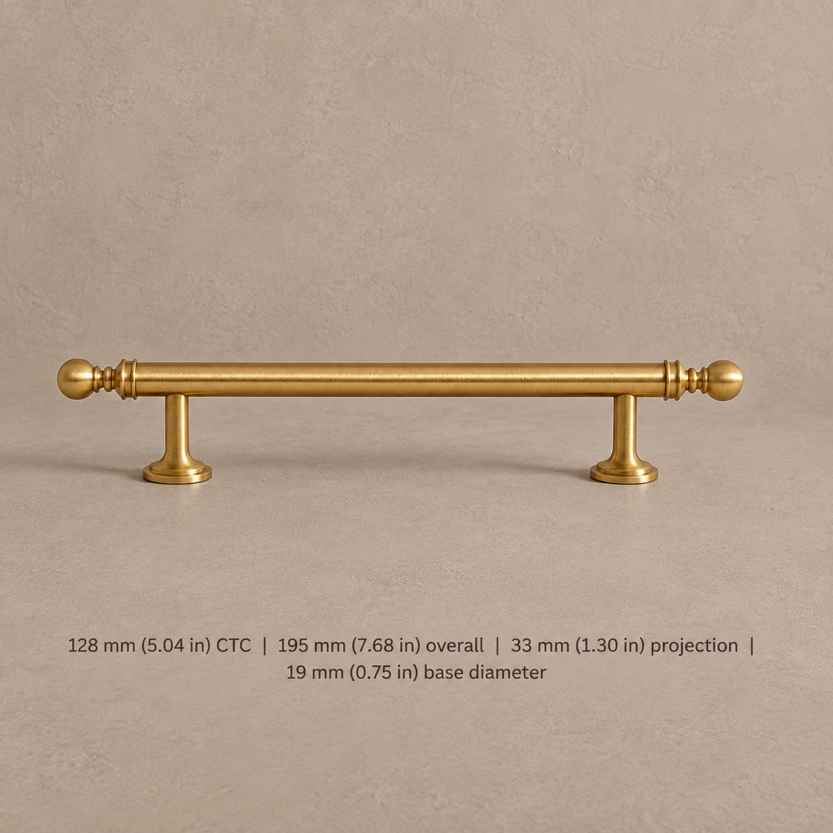Disc-Foot Bar Cabinet Pull & Knob — Brushed Brass — pull-128mm