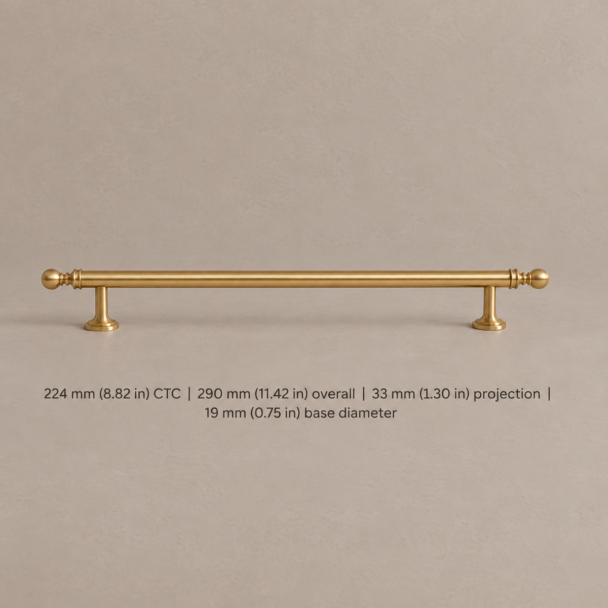 Disc-Foot Bar Cabinet Pull & Knob — Brushed Brass — pull-224mm