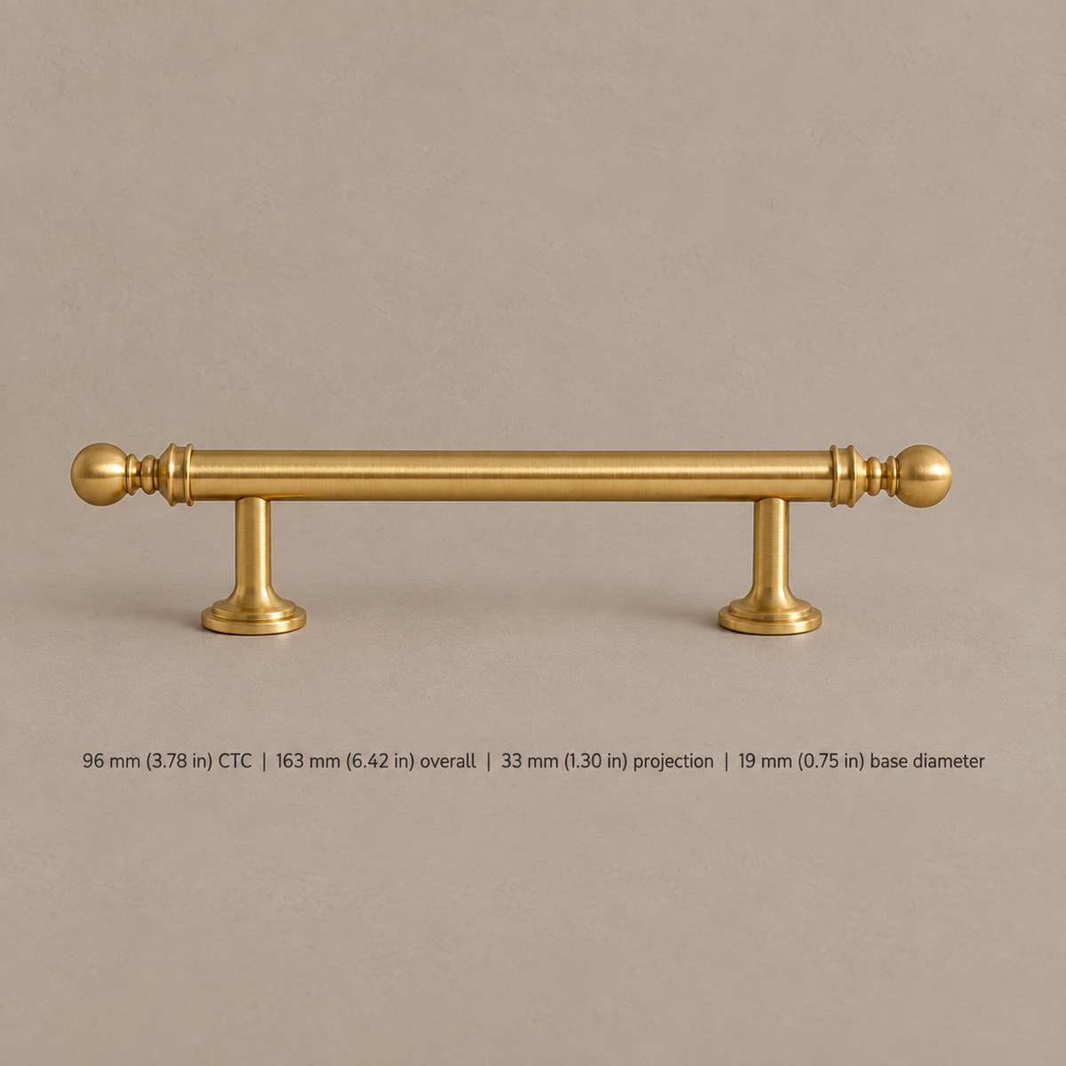 Disc-Foot Bar Cabinet Pull & Knob — Brushed Brass — pull-96mm