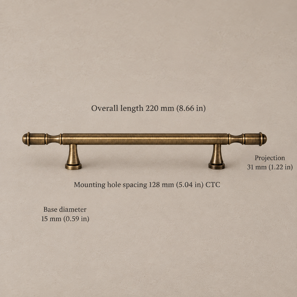 Dome-Knob Bar Cabinet Pull & Knob — Antique Brass — bar-pull-128