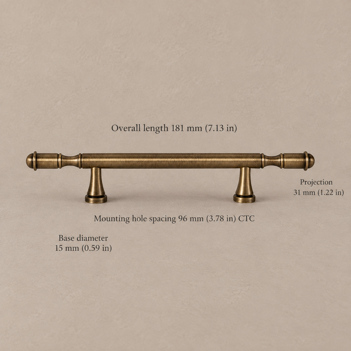 Dome-Knob Bar Cabinet Pull & Knob — Antique Brass — bar-pull-96