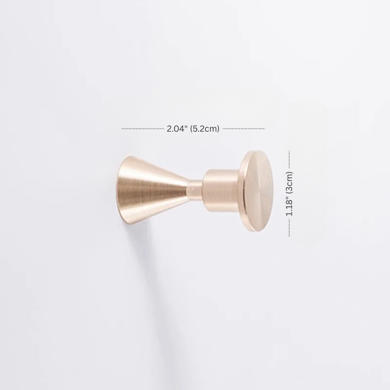 Gold door handle with dimensions on a white background