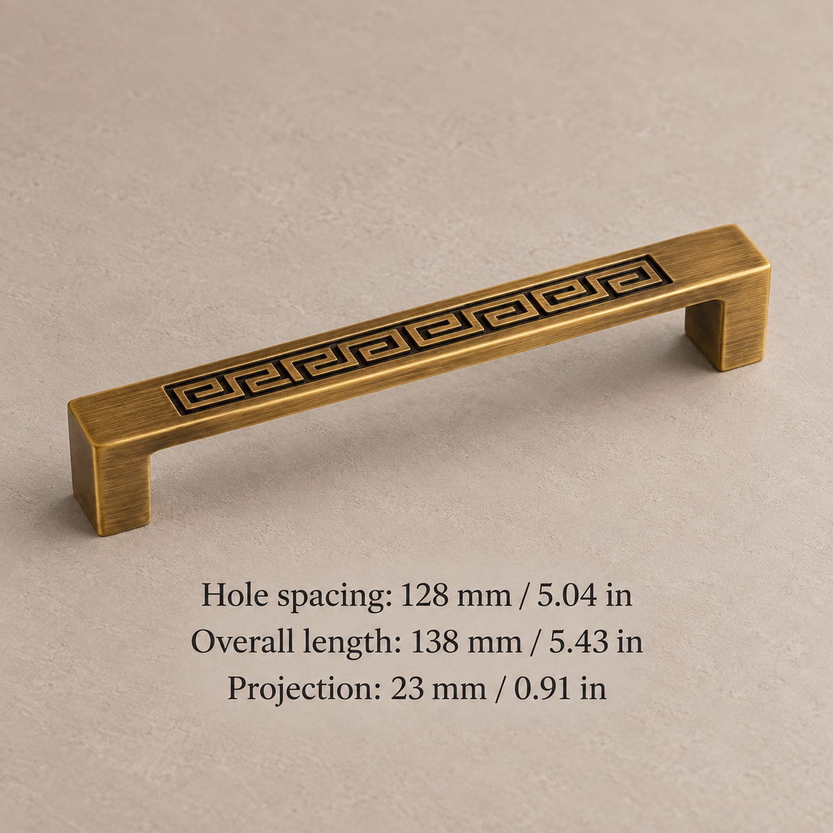 Engraved Plate Cabinet Pull — Antique Brass — 128mm