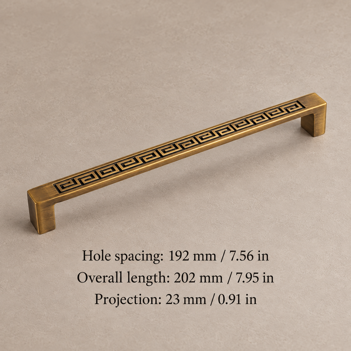 Engraved Plate Cabinet Pull — Antique Brass — 192mm