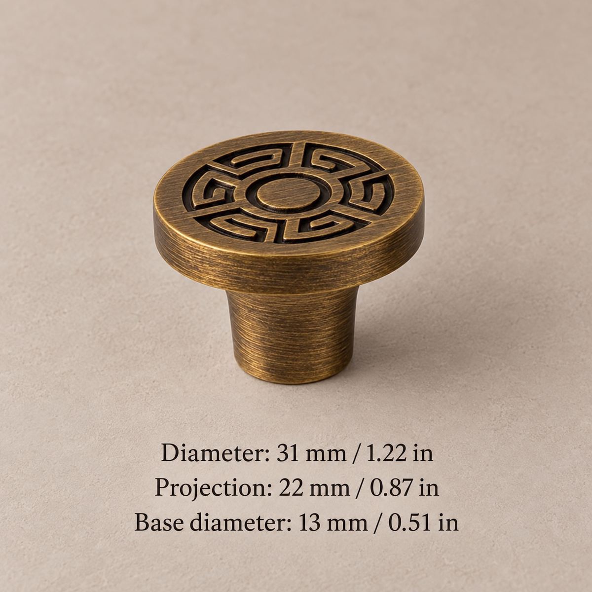 Engraved Plate Cabinet Pull — Antique Brass — 31mm-knob
