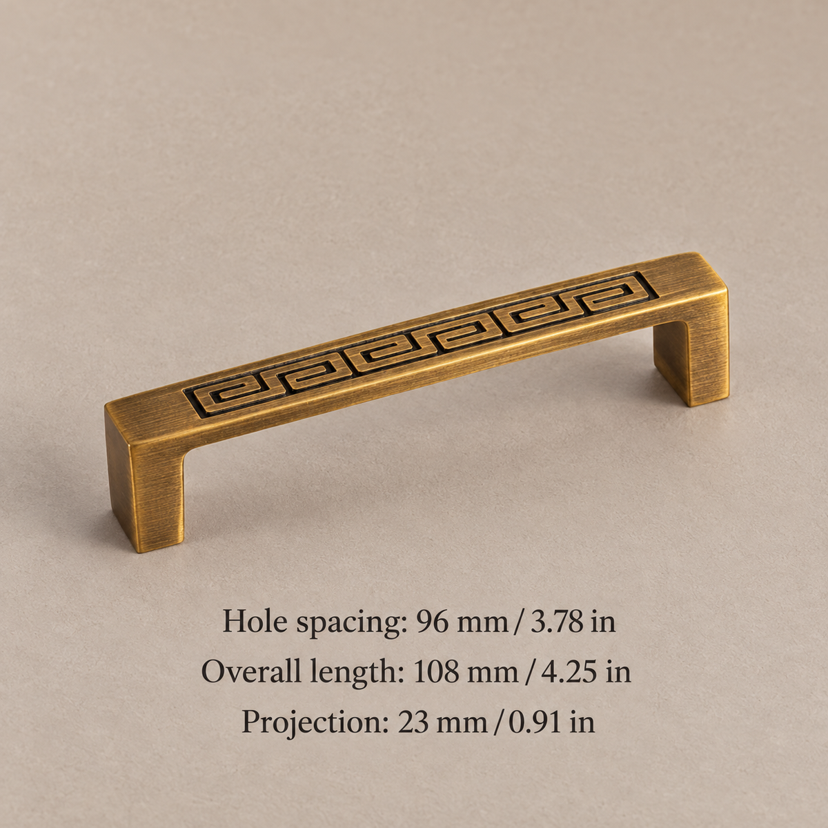Engraved Plate Cabinet Pull — Antique Brass — 96mm