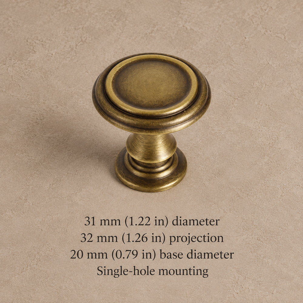 European Solid Brass Cabinet Pulls & Knobs — Antique Brass — variant measurement 2