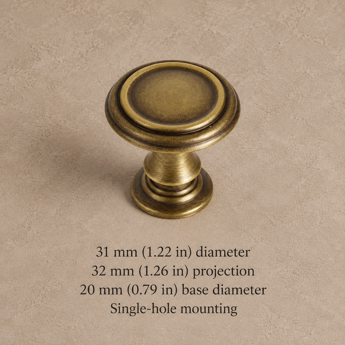 European Solid Brass Cabinet Pulls & Knobs — Antique Brass — variant measurement 2
