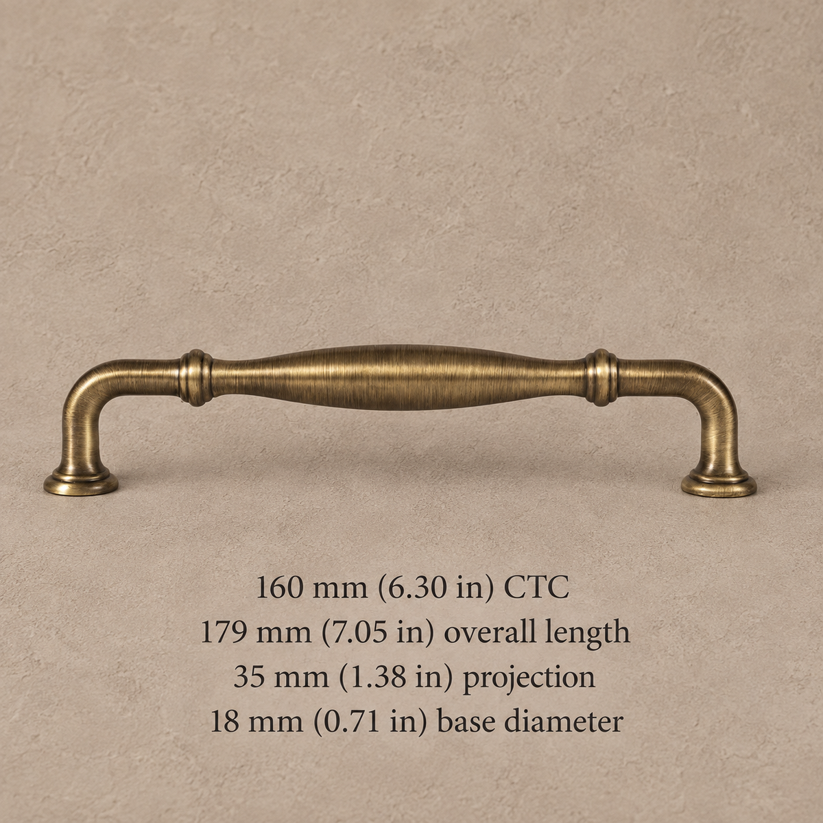 European Solid Brass Cabinet Pulls & Knobs — Antique Brass — variant measurement 4