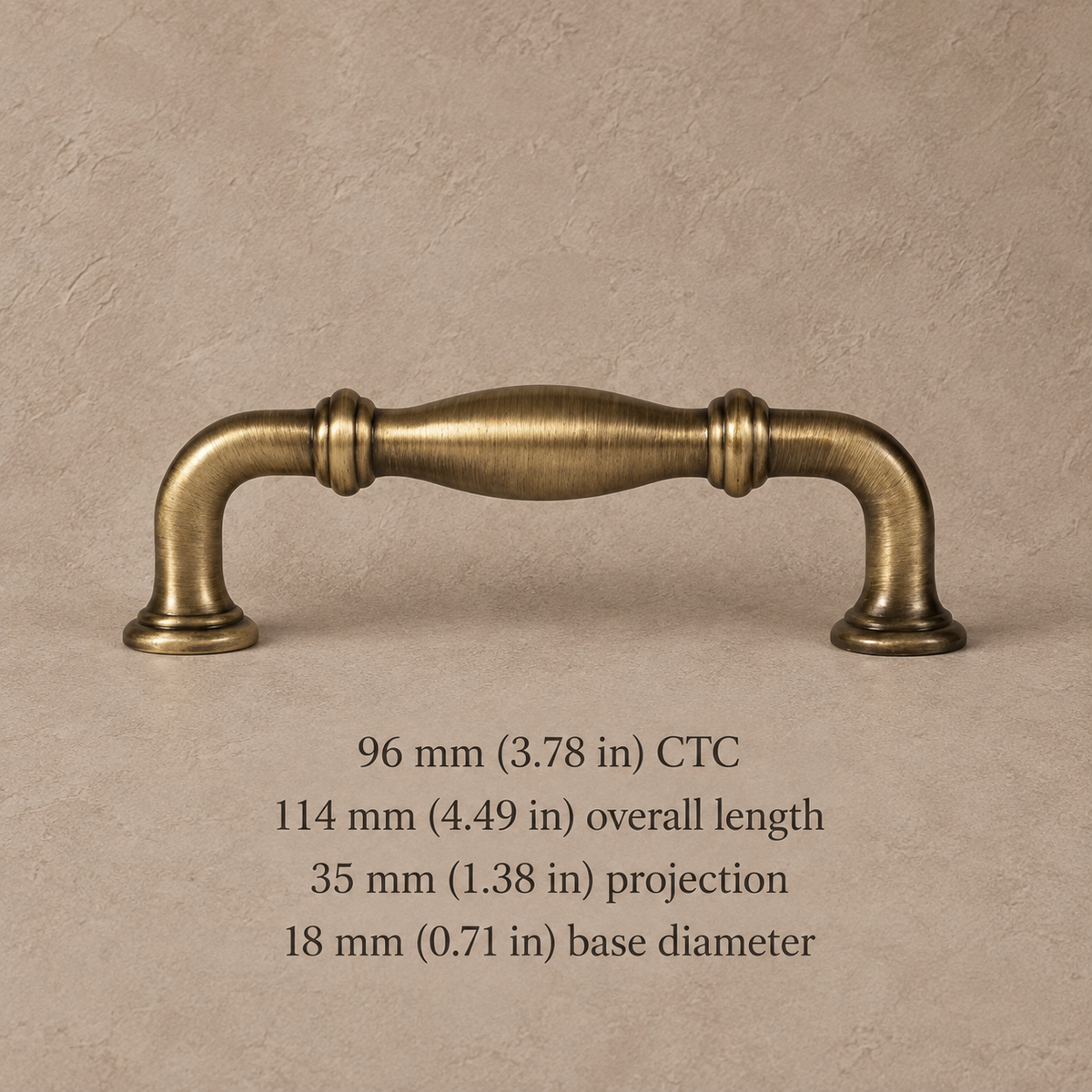 European Solid Brass Cabinet Pulls & Knobs — Antique Brass — variant measurement 5