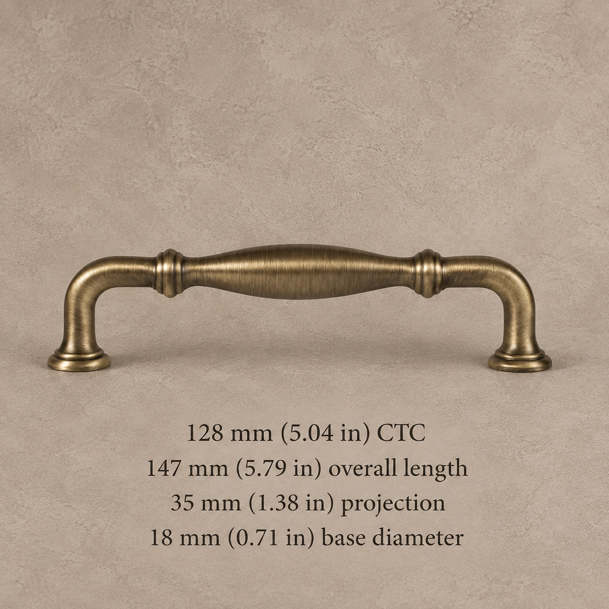 European Solid Brass Cabinet Pulls & Knobs — Antique Brass — variant measurement 6