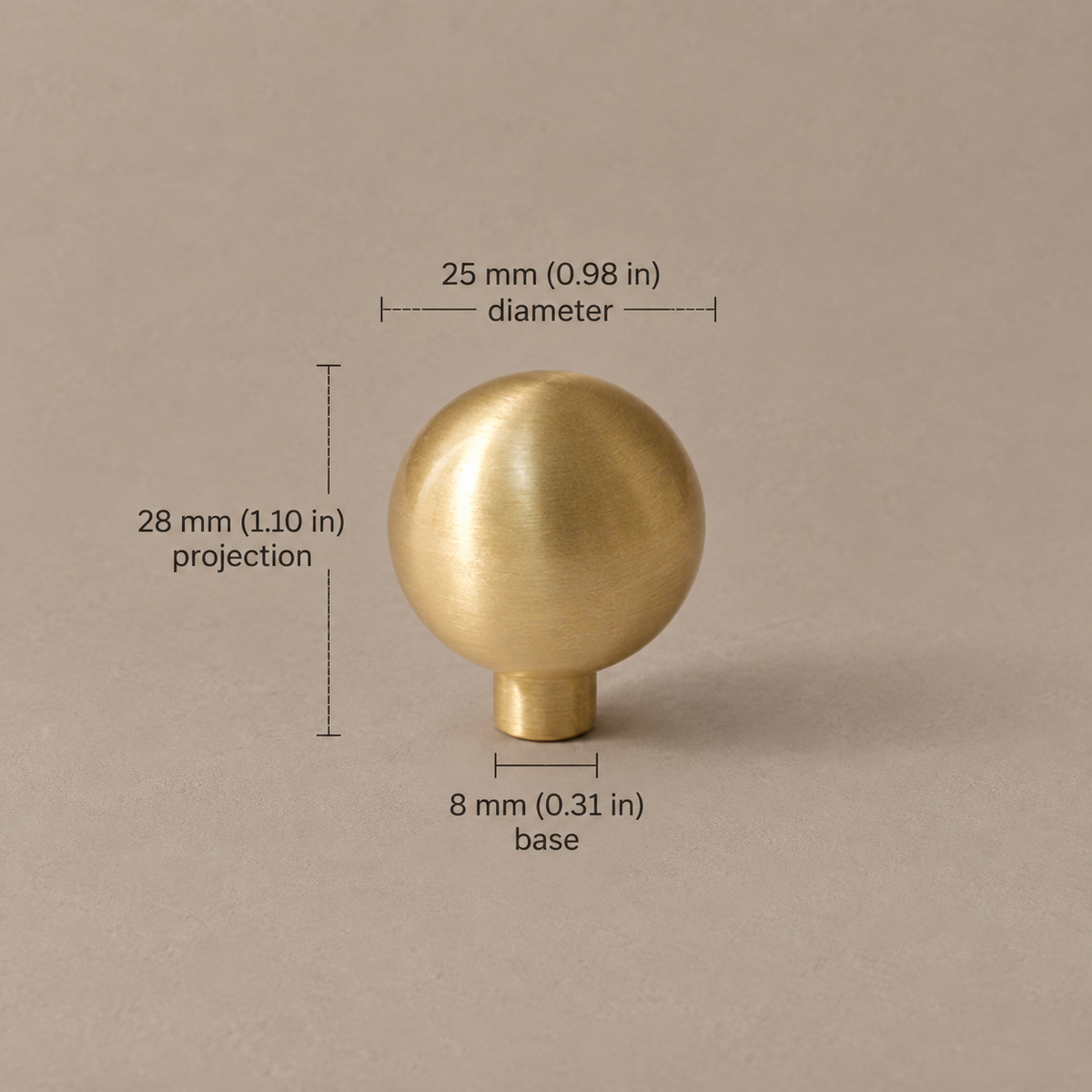 Flat Disc Cabinet Knobs — Polished Brass — brass-knob-25mm-28mm-projection