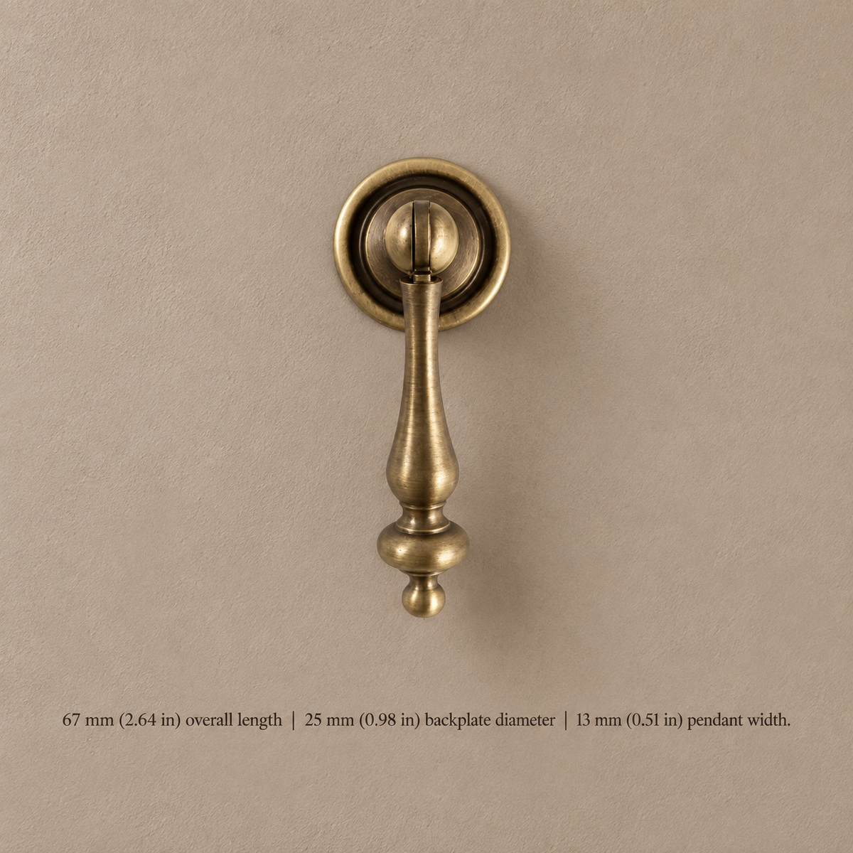 Fluted Barrel Cabinet Pull & Knob — Antique Brass — pendant-67mm