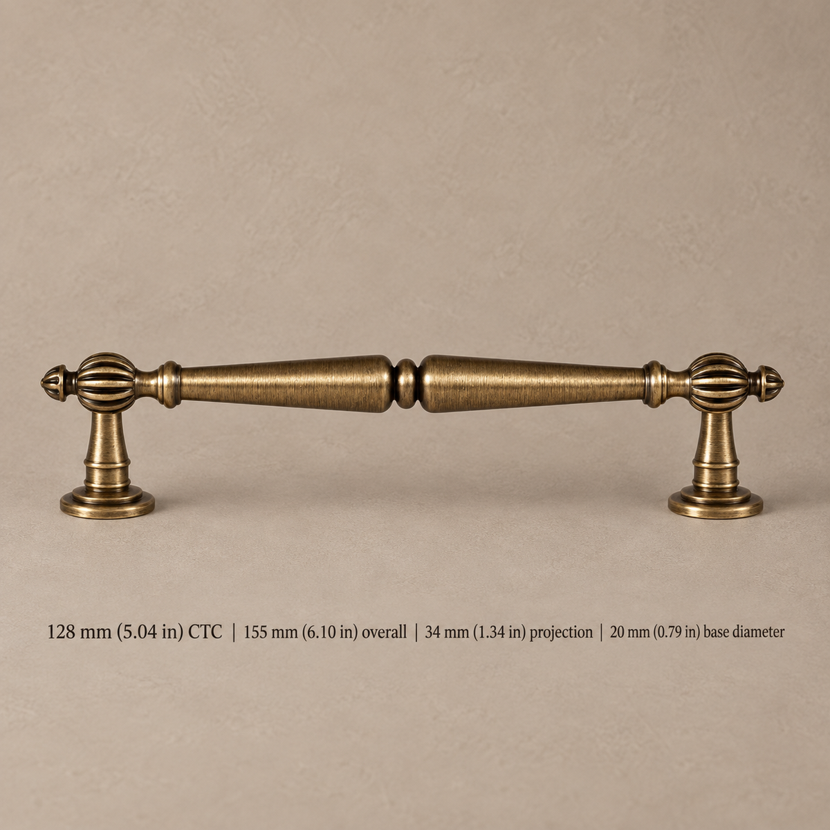 Fluted Barrel Cabinet Pull & Knob — Antique Brass — pull-128mm