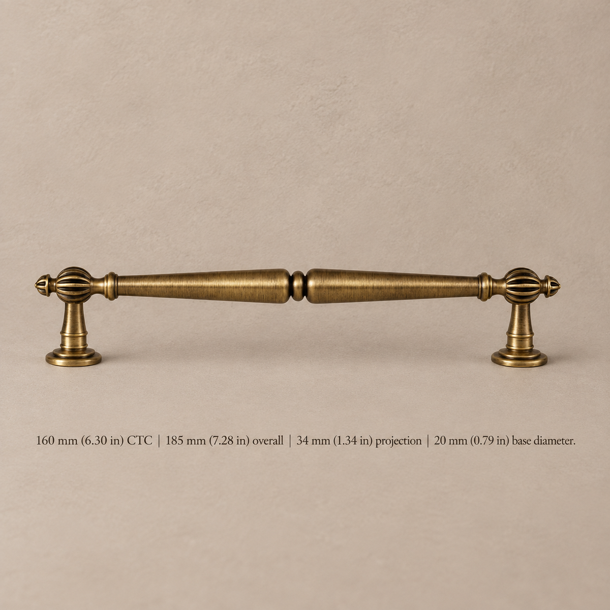 Fluted Barrel Cabinet Pull & Knob — Antique Brass — pull-160mm
