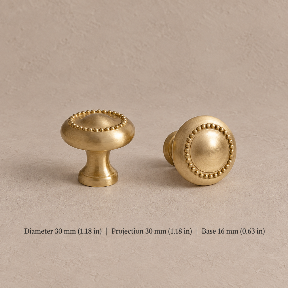 Solid Brushed Brass Cabinet Pull & Knob — French Style Design — knob-30