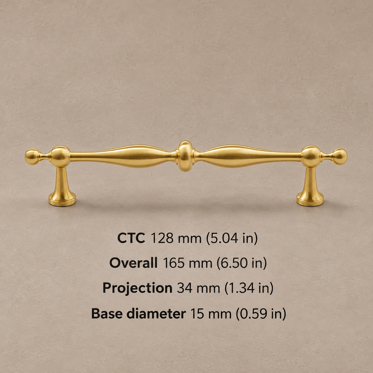 French Spindle Cabinet Pull & Knob — PVD Gold — pull-128mm