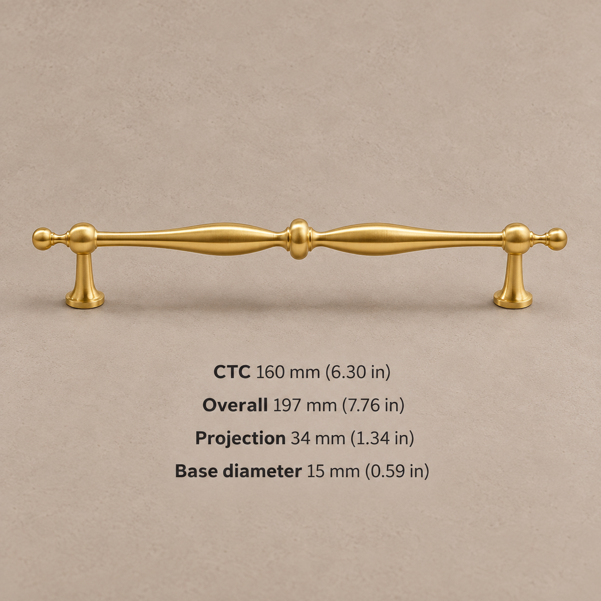French Spindle Cabinet Pull & Knob — PVD Gold — pull-160mm