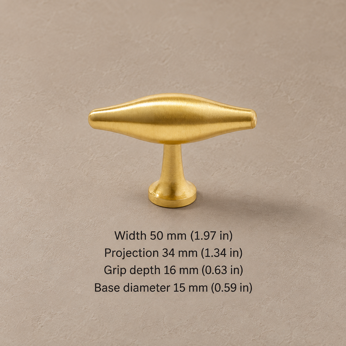 French Spindle Cabinet Pull & Knob — PVD Gold — t-knob-50mm