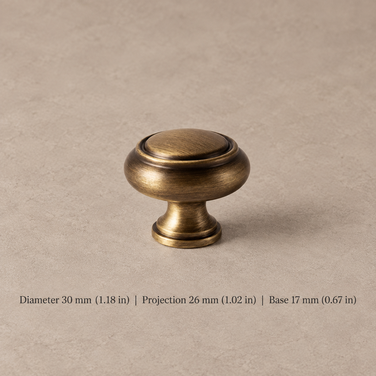 Antique Brass Solid Brass Cabinet Pulls & Knobs — Geometric Design — round-knob-30