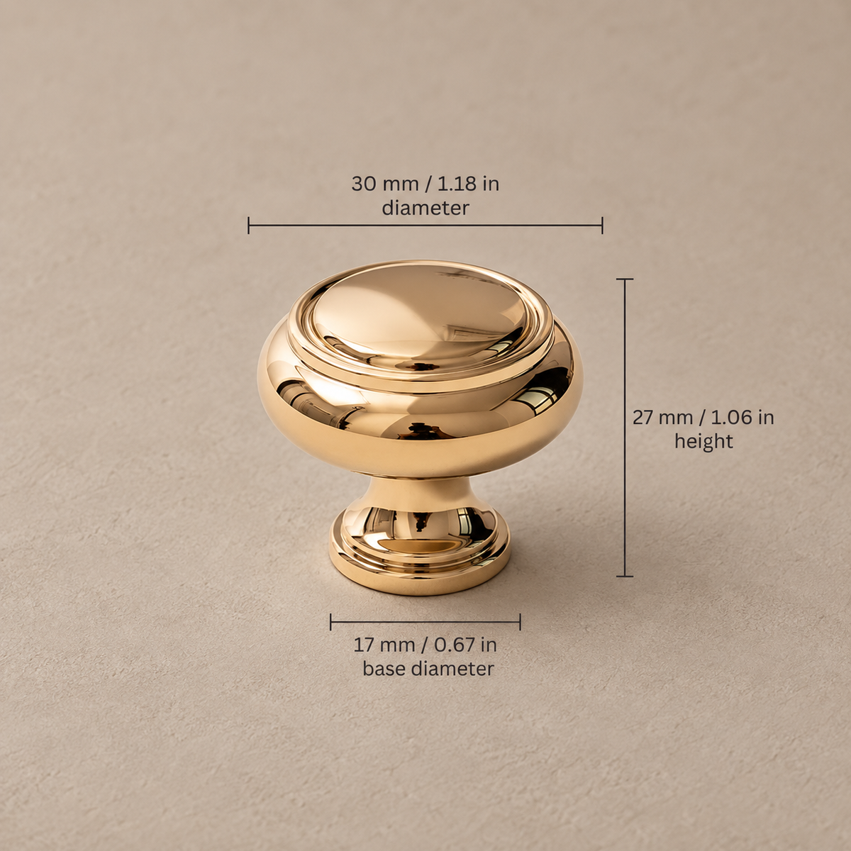 Gold round cabinet knob dimensions, 30 mm diameter