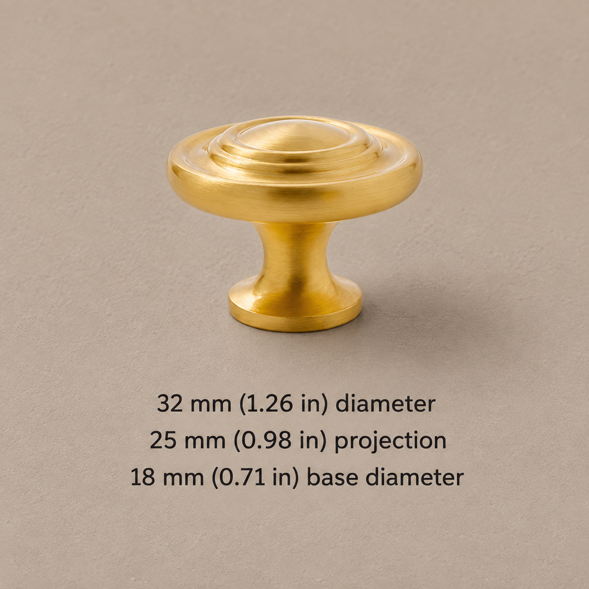 Gold T-Bar Cabinet Handle & Knob — Solid Brass Hat-End Design — knob-5-32mm