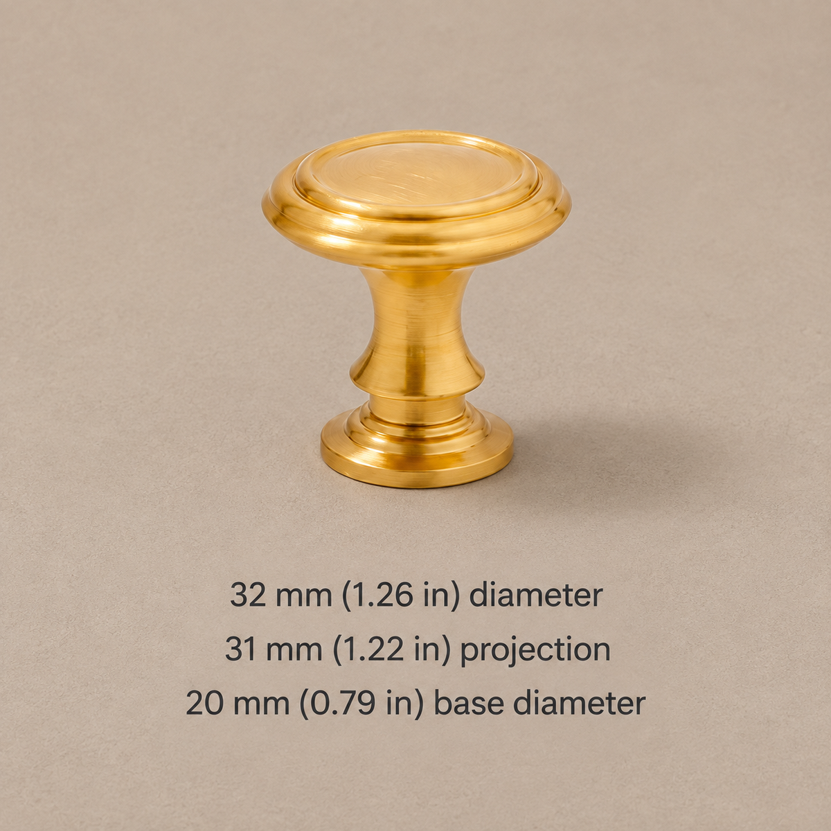 Gold T-Bar Cabinet Handle & Knob — Solid Brass Hat-End Design — knob-6-32mm