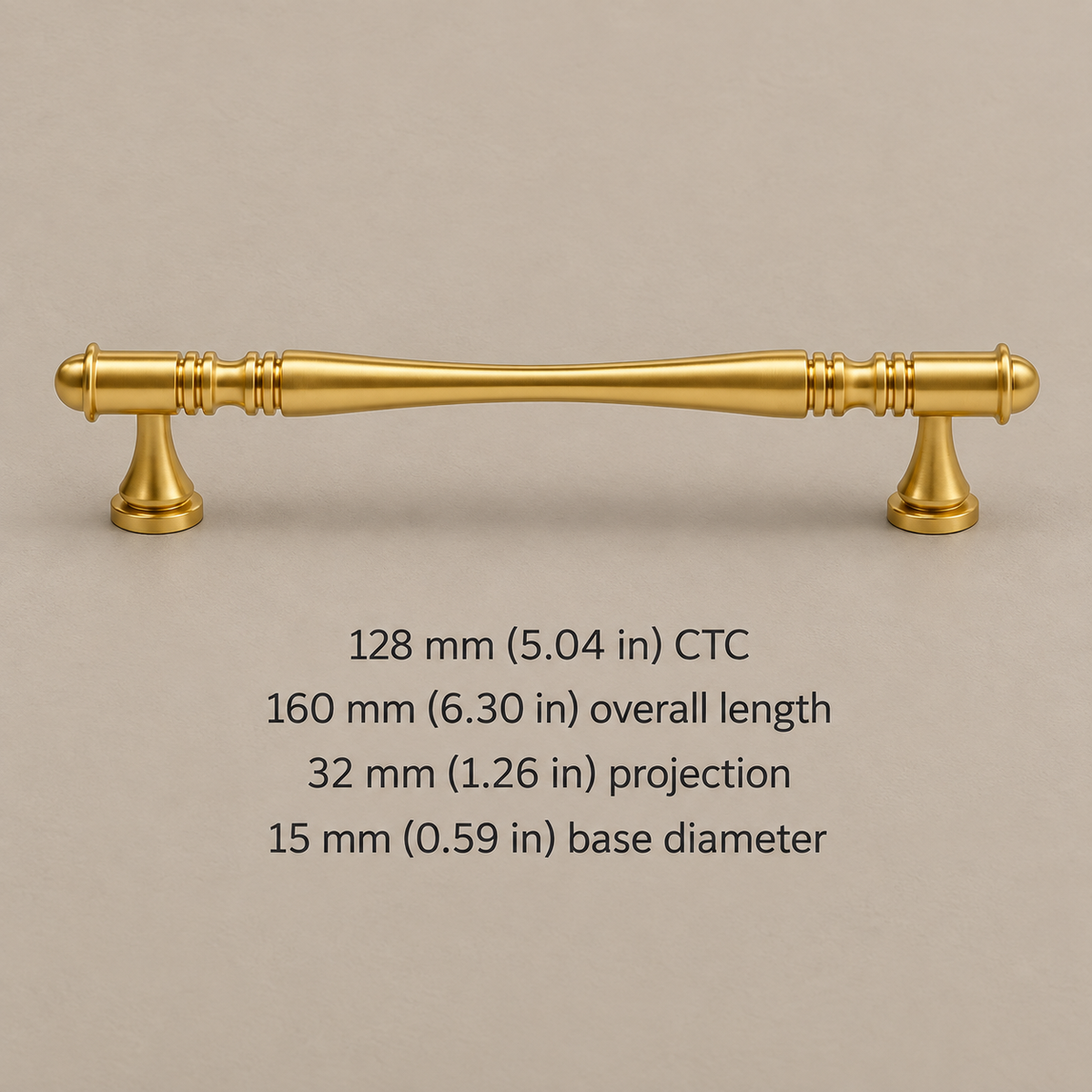 Gold T-Bar Cabinet Handle & Knob — Solid Brass Hat-End Design — pull-128mm