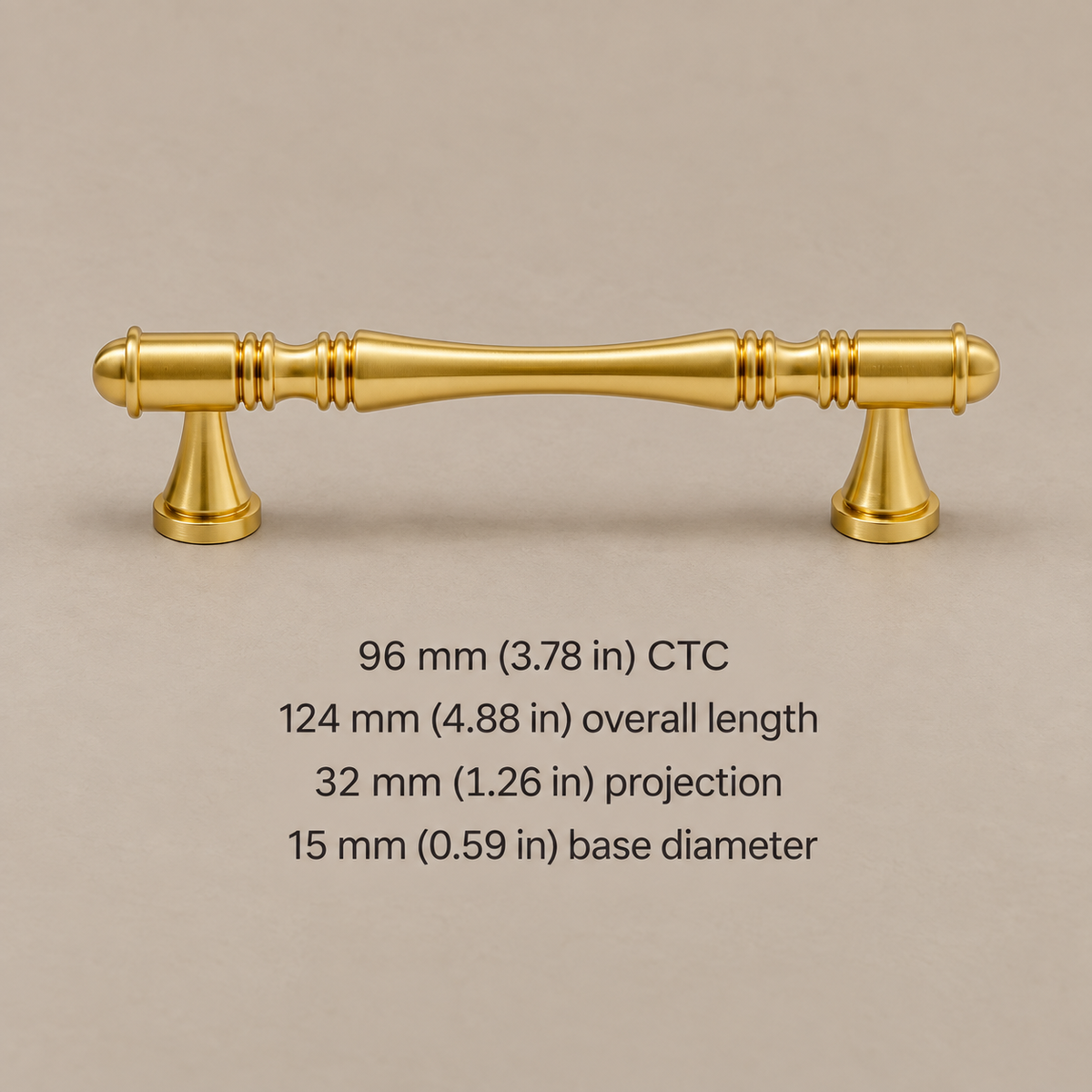 Gold T-Bar Cabinet Handle & Knob — Solid Brass Hat-End Design — pull-96mm