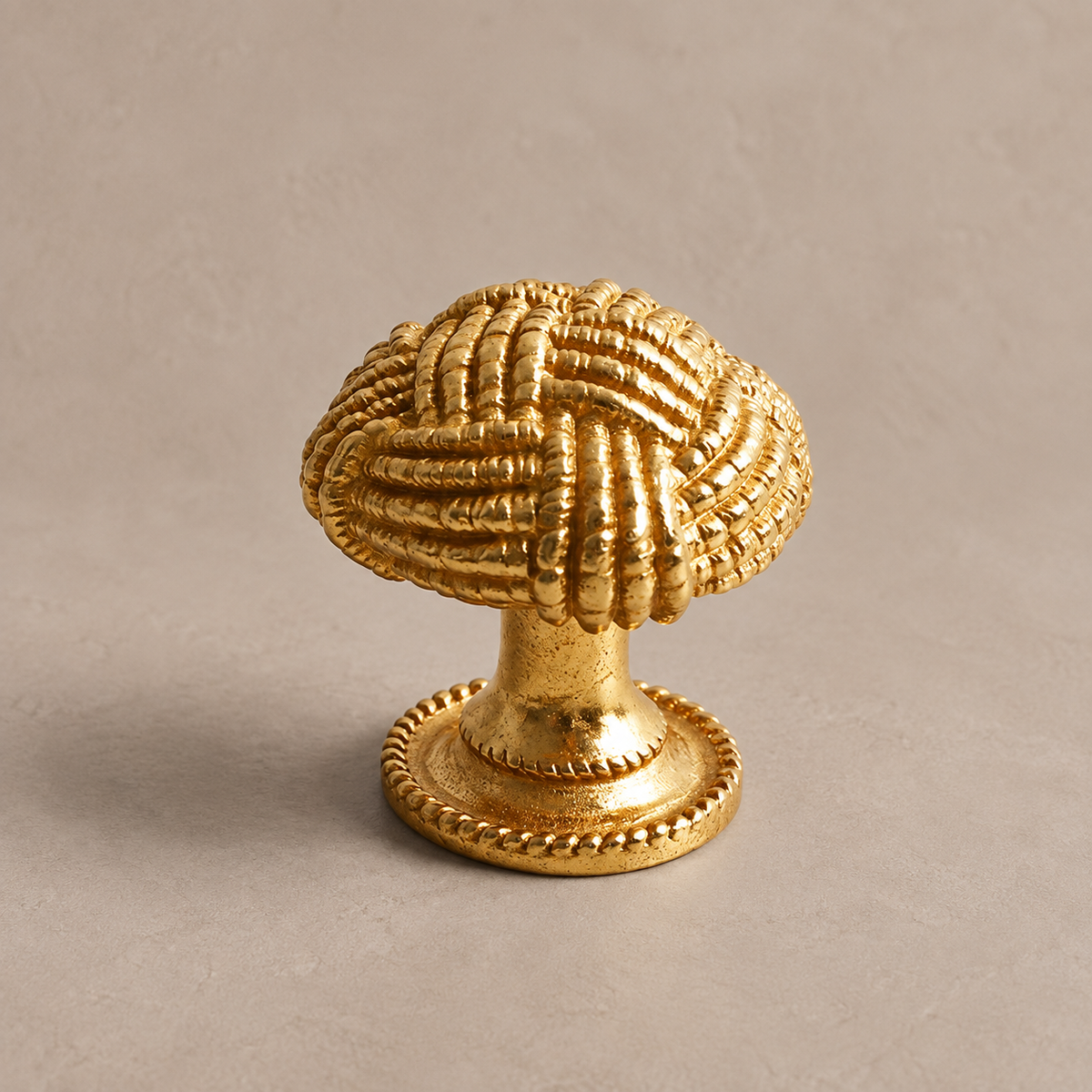 Polished gold woven wire cabinet knob with beaded base