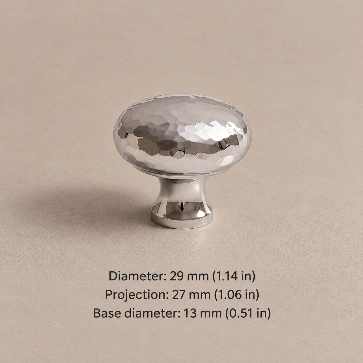 Solid Brass Hammered Cabinet Pull & Knob — Chrome & PVD Gold Finish — chrome-dome-29mm